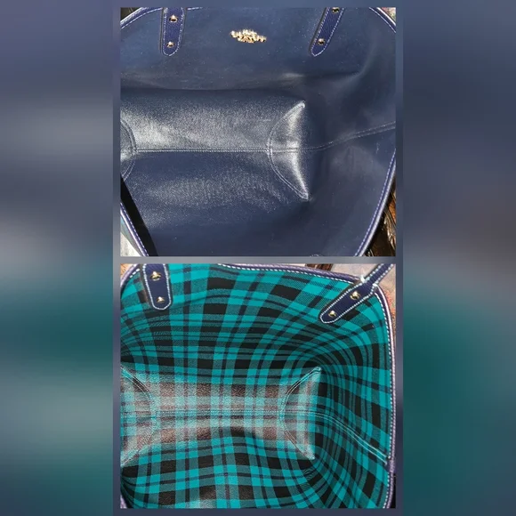 Coach Reversible City Tote In Riley Plaid/Blue With Pouch - Picture 9 of 10